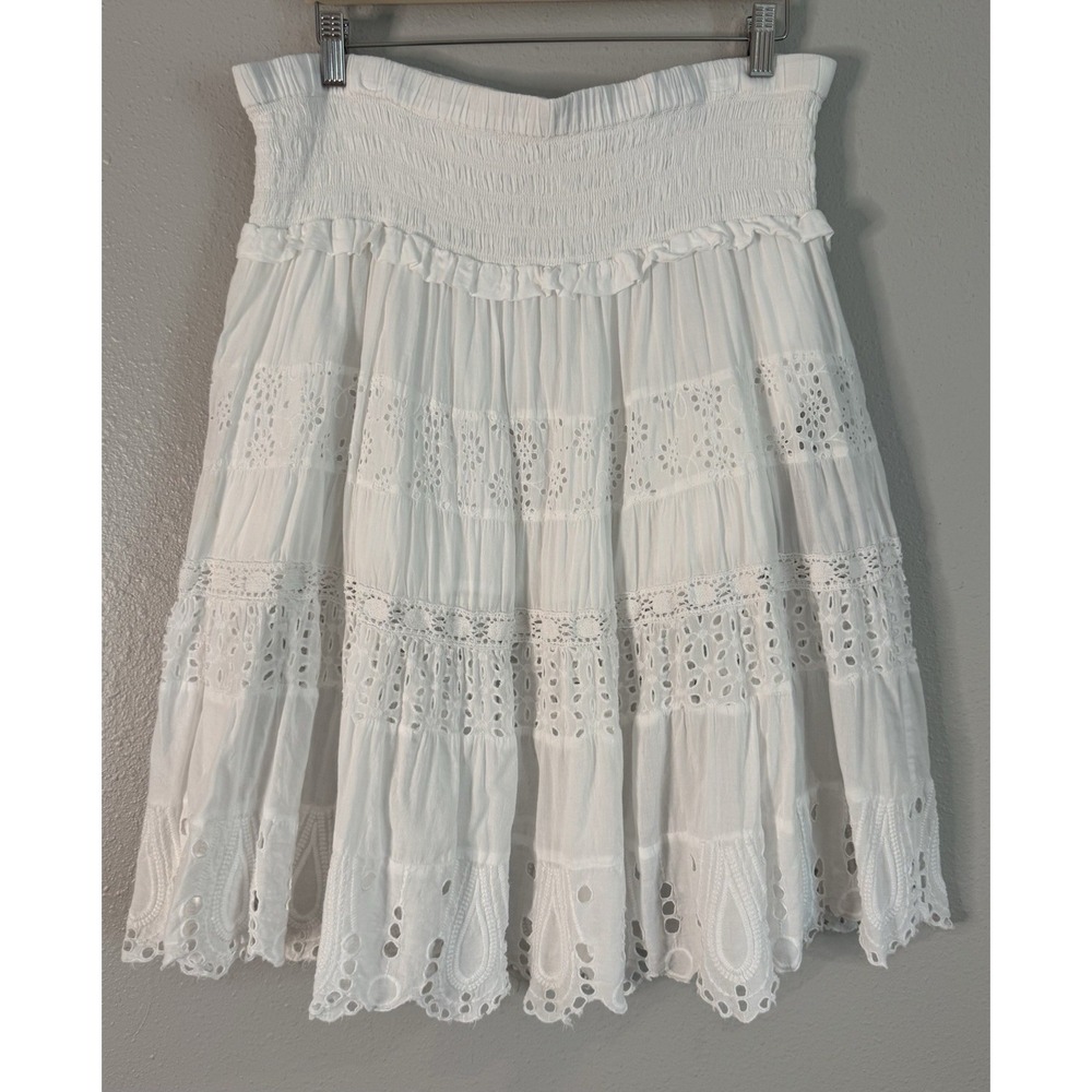 MICHAEL Michael Kors White Cotton Eyelet Tiered Boho Cottagecore Skirt L